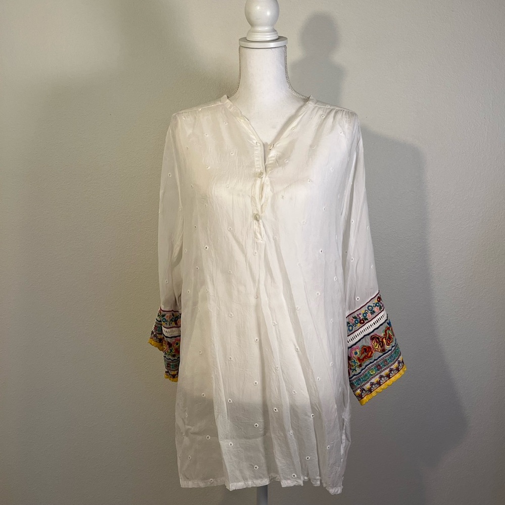 Johnny Was Womens Patchwork Embroidered Sleeve Tunic Size Medium